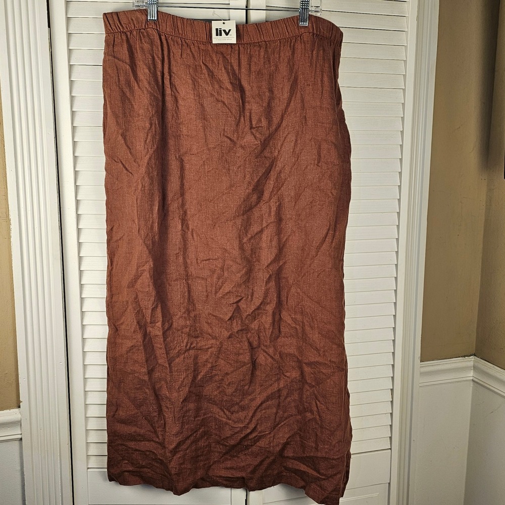 NWT Liv Womens Brick Linen Maxi Skirt Large